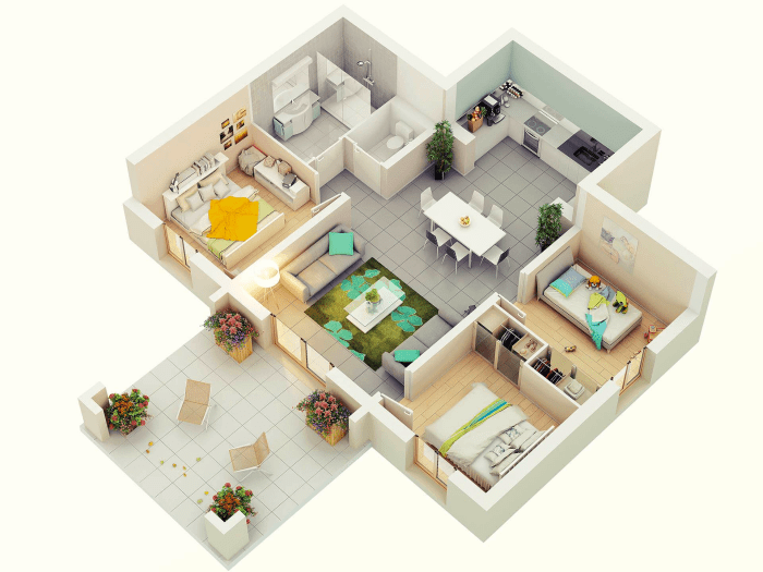 Bedroom plans floor 3d three architecture jeremy gamelin visualizer